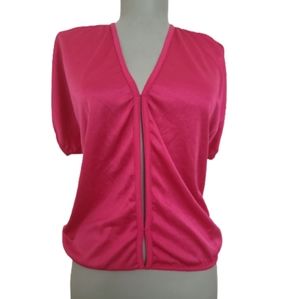 Vintage hot pink disco top with deep cut out 1980s